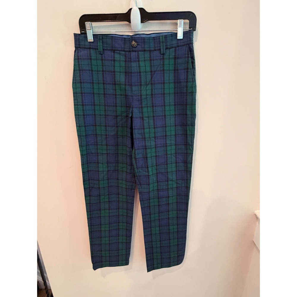 Vineyard Vines Boys Size 16 Black Watch Plaid Chino Pants Green Blue Adjustable